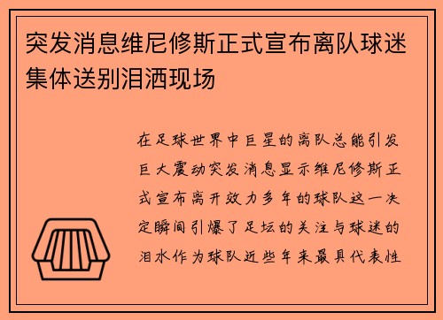 突发消息维尼修斯正式宣布离队球迷集体送别泪洒现场